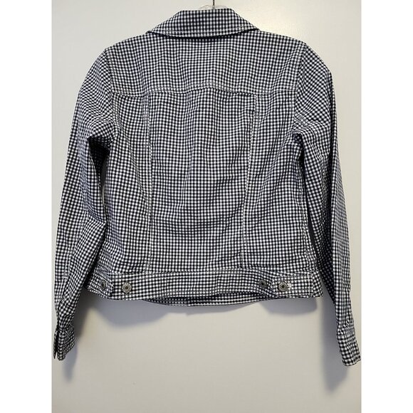 Talbots Women's Classic Jean Jacket Gingham Blue White Check  Size PS - Picture 9 of 10